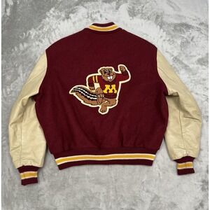 Vintage Minnesota Gophers Varsity Bomber Jacket 2XL Delong Wool Leather 90s Y2K